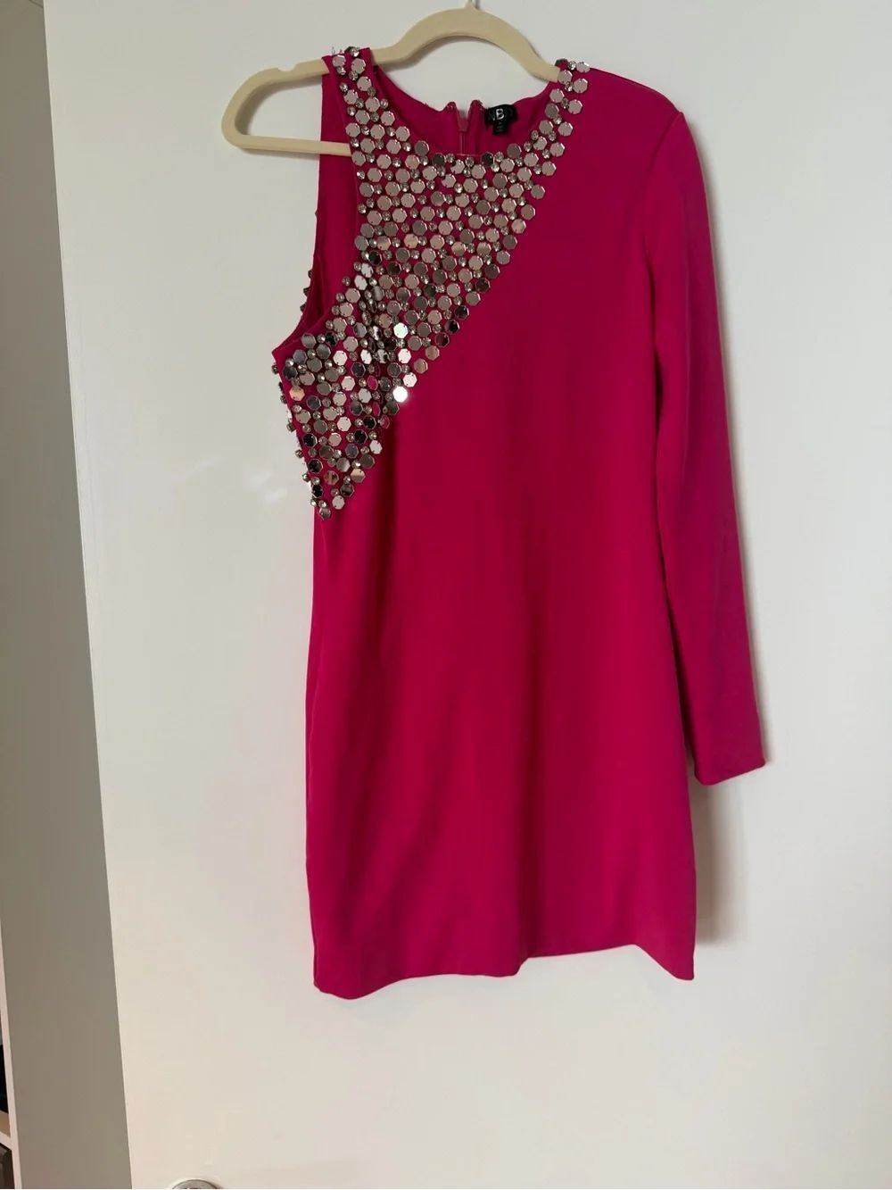 NBD Hot Pink One-Shoulder Dress with Sequin Detail